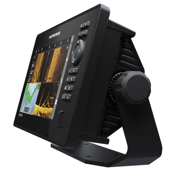 Humminbird XPLORE 9 CMSI+ GPS fishfinder combo display showing detailed sonar and mapping features on the screen.
