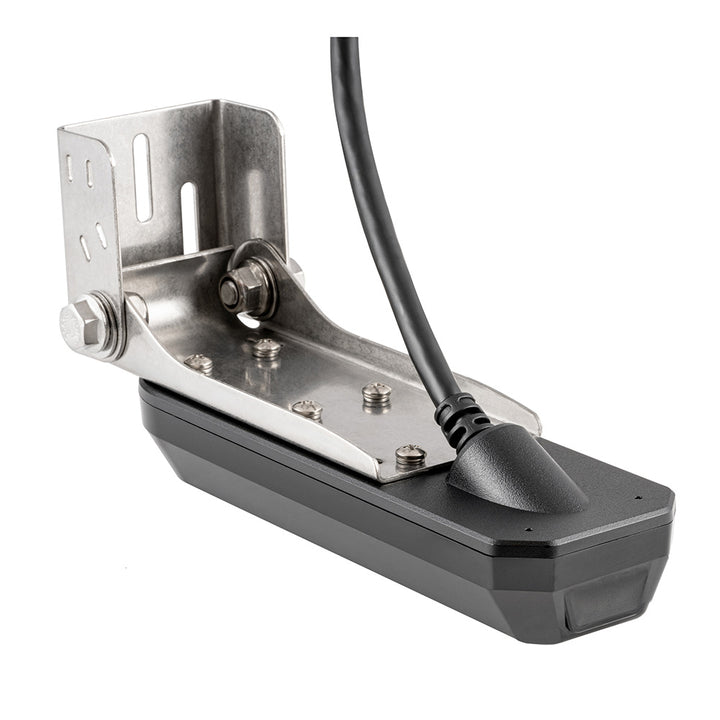 Humminbird XM-14-HW-CMSI-T Compact MEGA Side Imaging+ Transducer showing the compact design and mounting features for fishing sonar.