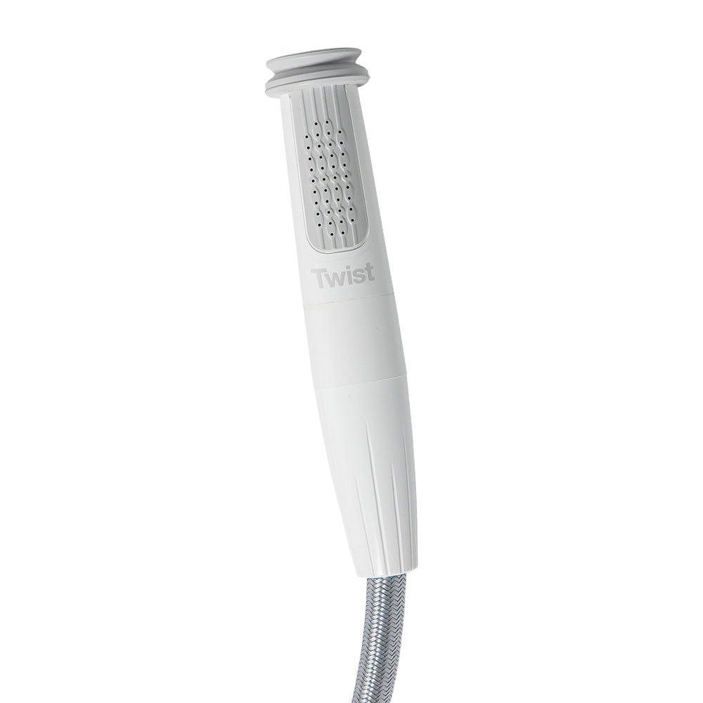 Whale Marine Whale Twist MK2 shower mixer in white, mounted as an accessories component with a sleek finish and modern design