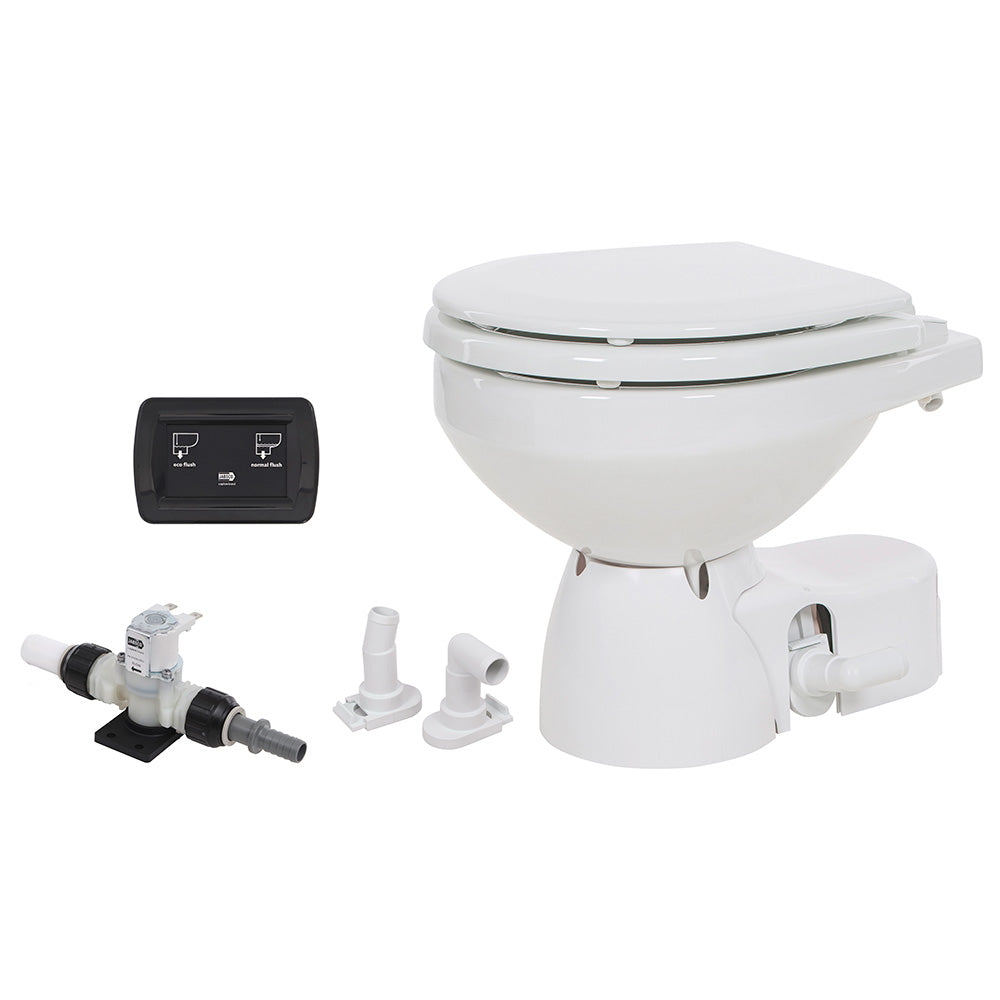 Jabsco Quiet Flush E2 marine sanitation toilet with compact bowl, 12V operation, soft-close lid, ideal for boat sanitation systems