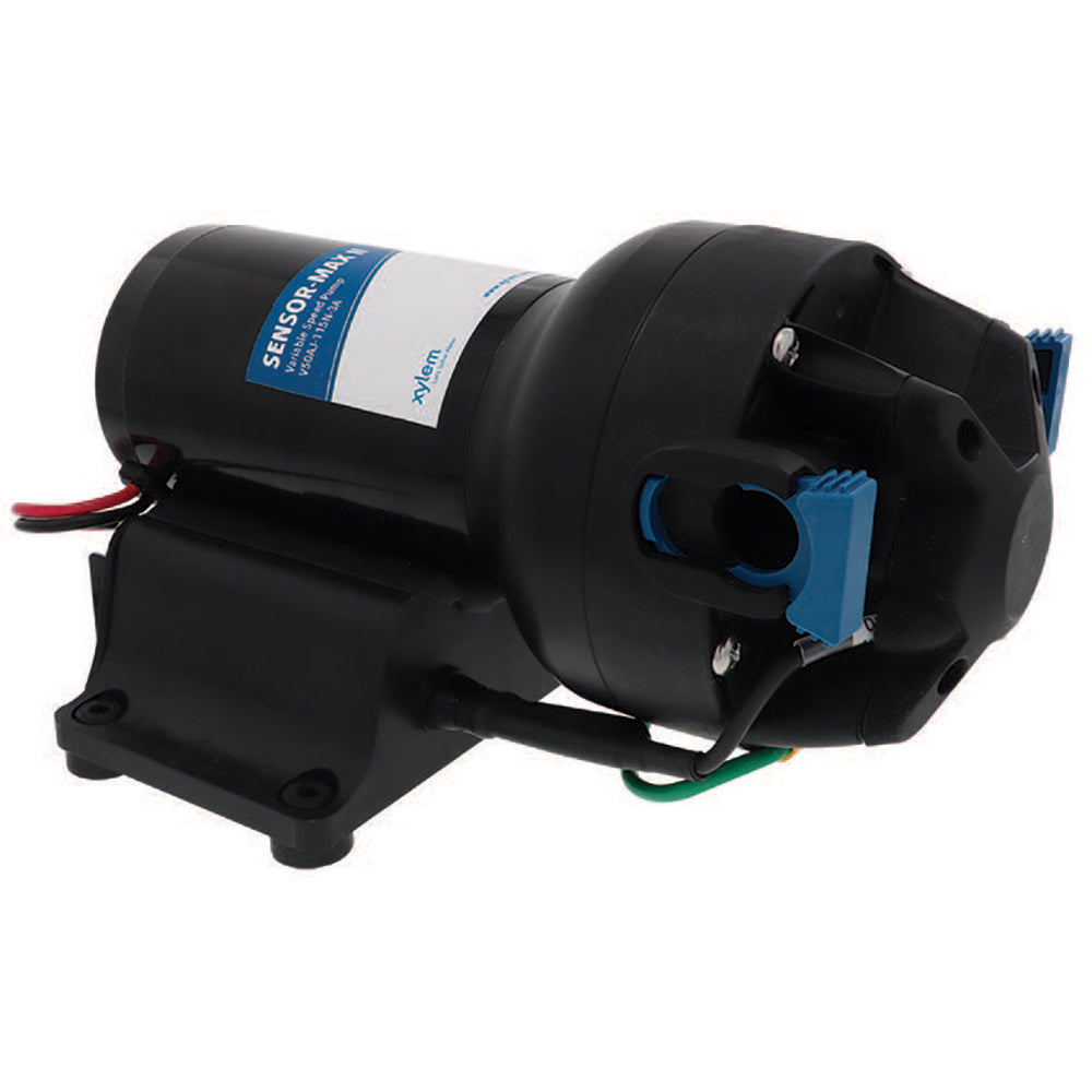Jabsco Sensor Max II 5 GPM 12V freshwater washdown pump with variable speed and 40 PSI pressure, designed for marine use.
