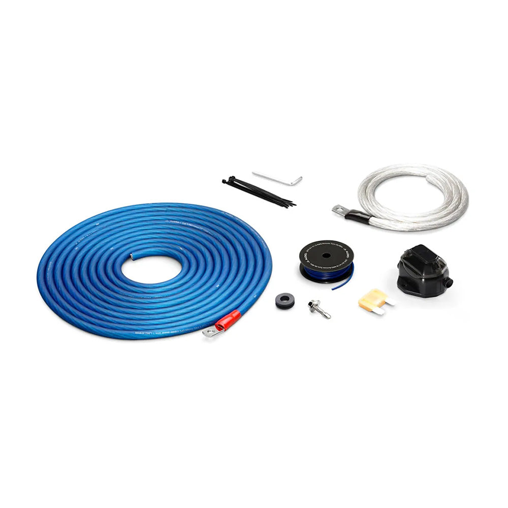 JL Audio Premium Power Connection Kit with 4 AWG cables and 1 AMP fuse, designed for car audio accessories installation.