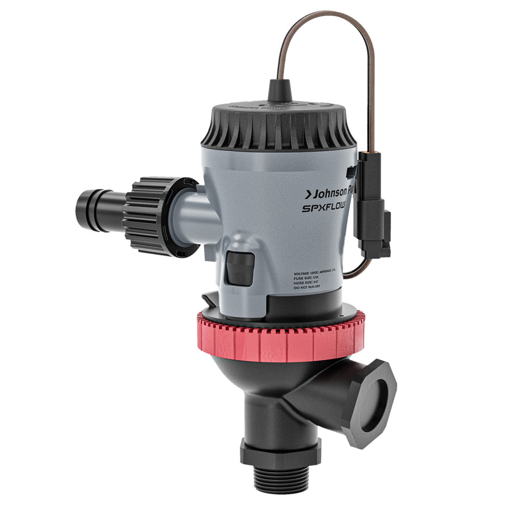 Johnson Pump Aqua O2 Twin Port 800 GPH livewell aerator pump with flex mount, 12V, designed for freshwater and marine use.