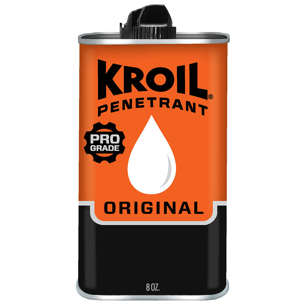 Kroil Original Penetrant drip can, 8oz size, used for cleaning and lubricating metal parts and machinery.
