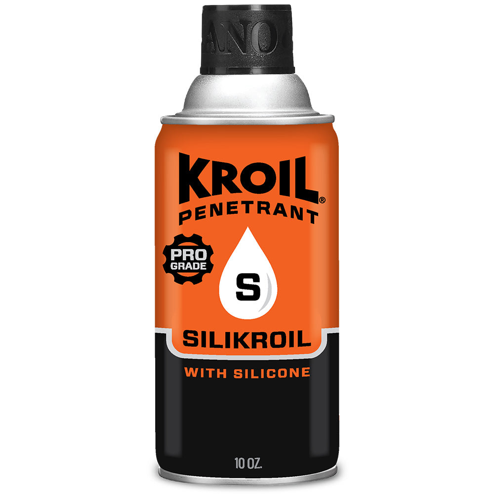Kroil Silikroil Penetrant aerosol can, 10oz, used for cleaning and lubricating with silicone, shown in the image.