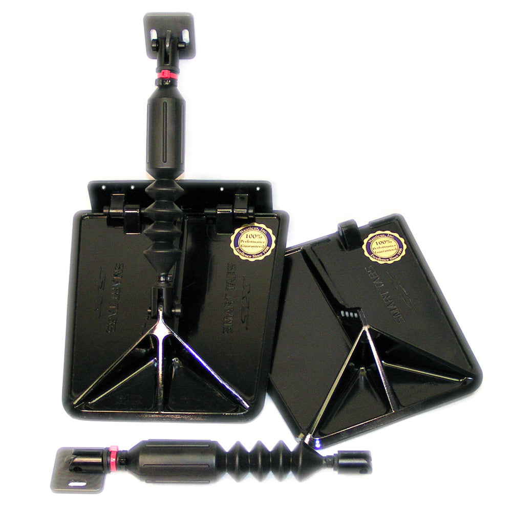 Lectrotab Smart Tab SX composite trim tabs in black for boats with 40-80HP, measuring 9.5 x 10 inches, mounted on a boat.