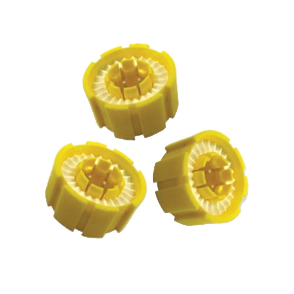 Leland Maximum Inflation replacement bobbin 3-pack, sewing machine accessories, with spools of thread visible in the image.