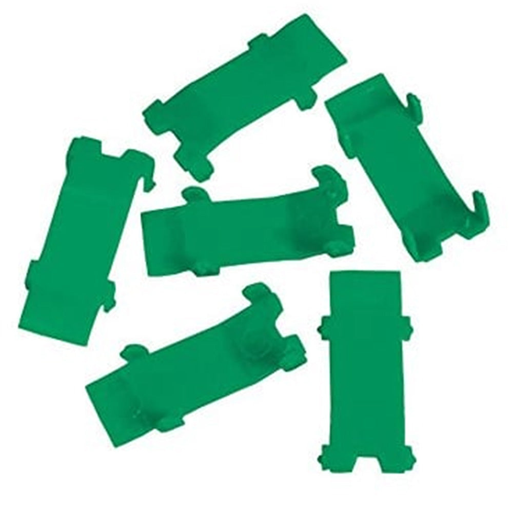 Leland Maximum Inflation replacement green clips, 6-pack of accessories for inflation devices, shown in a close-up image