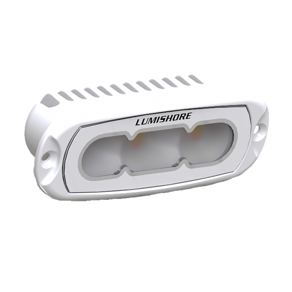 Lumishore LUX 4-inch flush fit flood light with CRGBW color options, designed for underwater or landscape lighting.