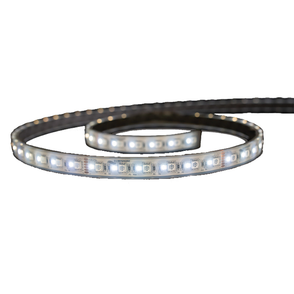 Lumishore Eclipse SL100 blue and white 5-meter interior courtesy strip light installed on a boat interior.