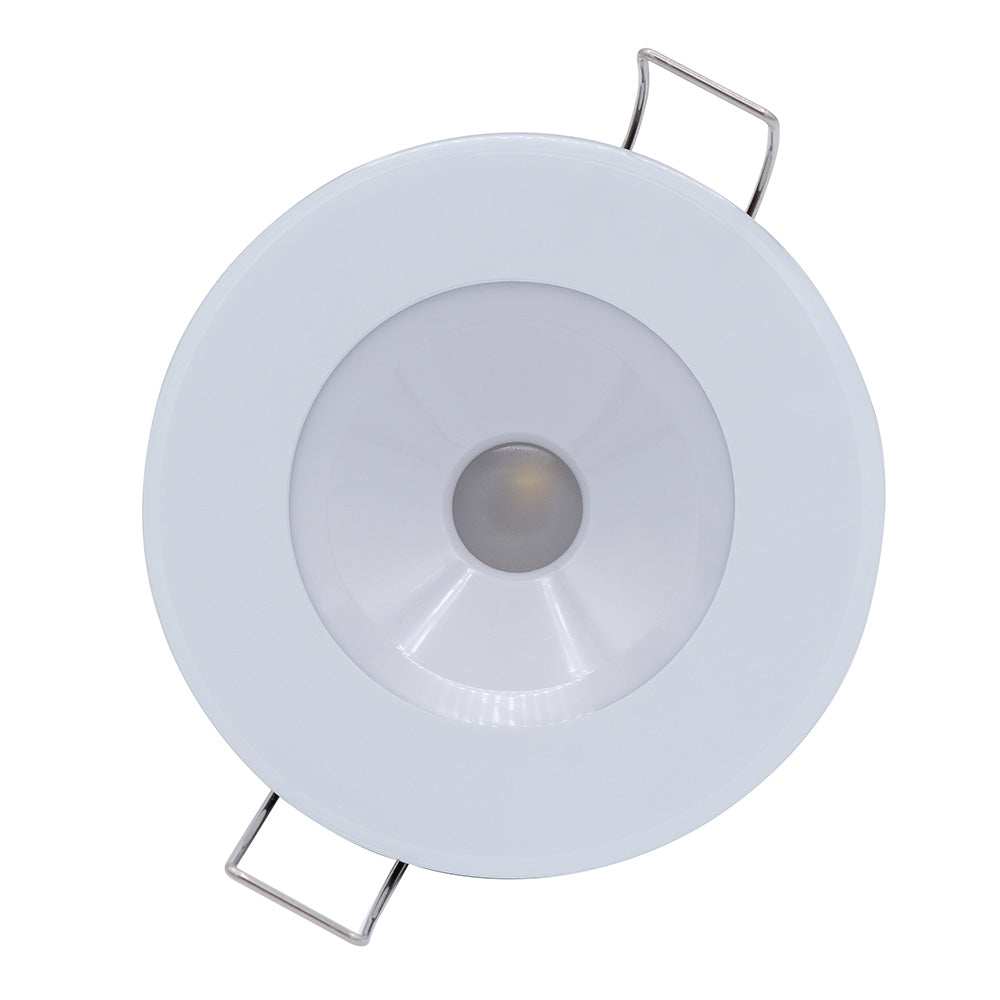 Lumitec Illusion flush mount LED down light in spectrum RGBW with cool white light and white housing, designed for ceiling illumination.