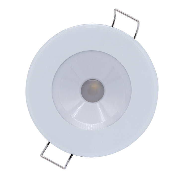 Lumitec Illusion flush mount LED down light in spectrum RGBW with cool white light and white housing, designed for ceiling illumination.