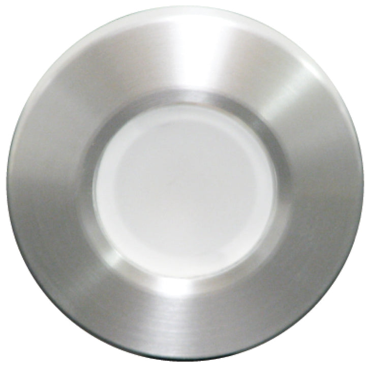 Lumitec Orbit Spectrum flush mount down light with brushed housing, white finish, featuring red/blue and non-dimming options.