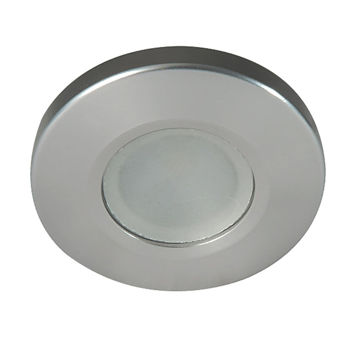 Lumitec Orbit Spectrum flush mount down light with brushed housing, white finish, featuring red/blue and non-dimming LED options.