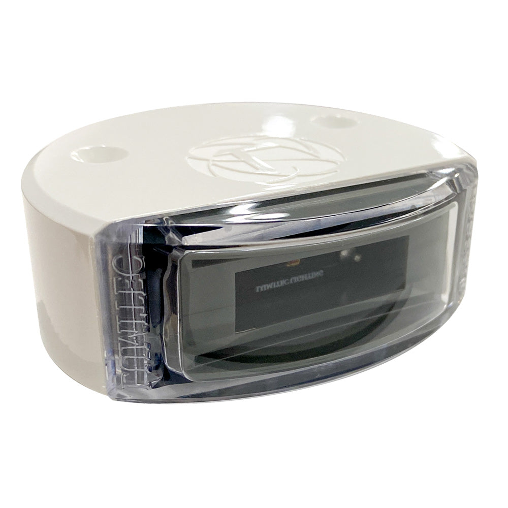 Lumitec surface mount composite navigation light in stern white for boats, showing the white LED and mounting bracket.