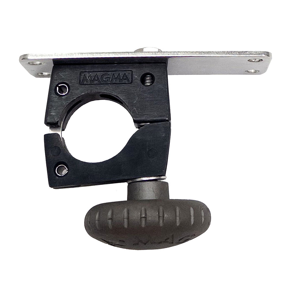 Magma horizontal round rail mount with knob, 1-1/2 inch deck/galley mount for boat rail systems, black finish