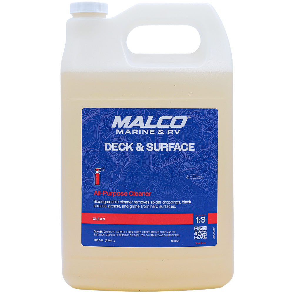 Malco Deck Surface Spray All Purpose Cleaner in a 1-gallon container, suitable for cleaning various surfaces effectively.