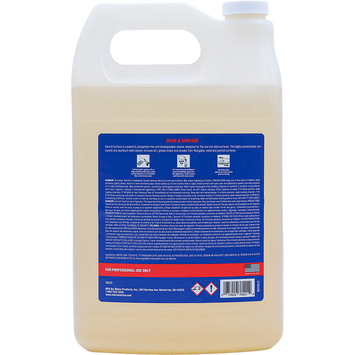 Malco Deck Surface Spray All Purpose Cleaner in a 1-gallon container for cleaning decks and surfaces effectively.