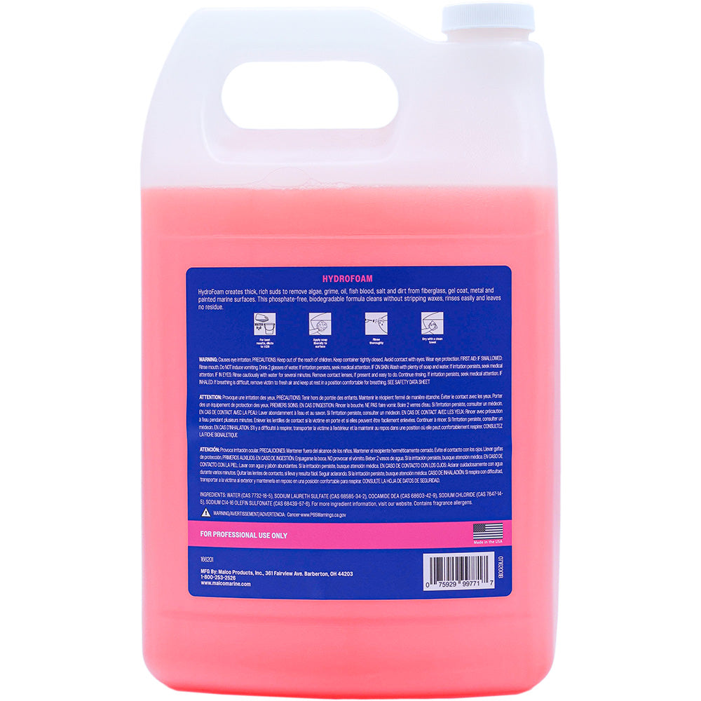 Malco HydroFoam Ultra Concentrated Boat Wash in a 1-gallon container, designed for cleaning boats effectively with foam cleaning action.
