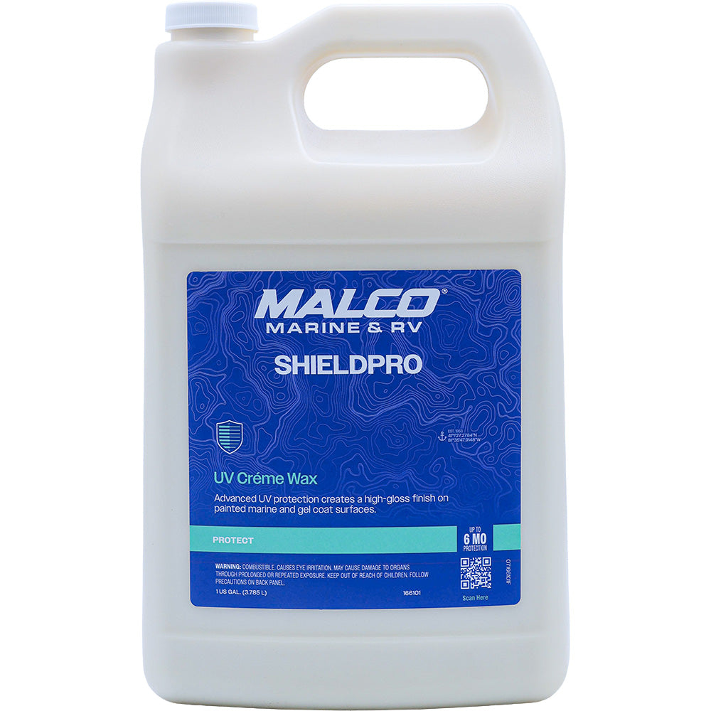 Malco ShieldPro UV Crème Wax in a 1-gallon container, cleaning product for surface protection and shine.