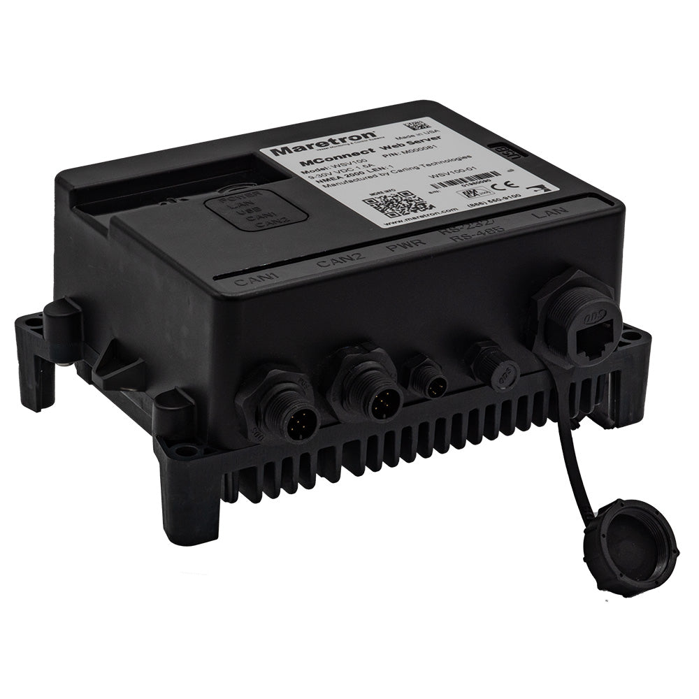 Maretron MConnect vessel monitoring control web server interface displaying system status and data meters for marine vessel management.