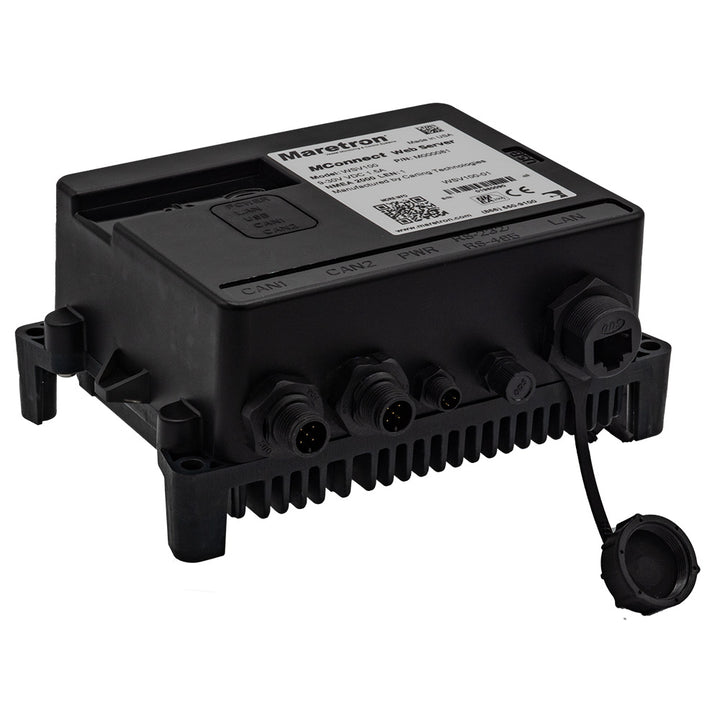 Maretron MConnect vessel monitoring control web server interface displaying system status and data meters for marine vessel management.