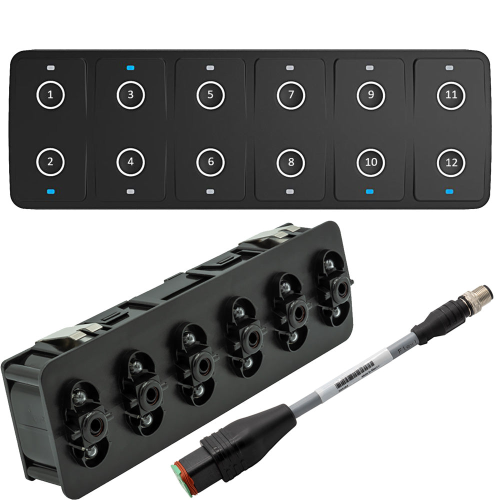 Maretron CKM12 Keypad with CKM to NMEA 2000 adapter cable, 0.2m, in horizontal orientation for shore power systems.