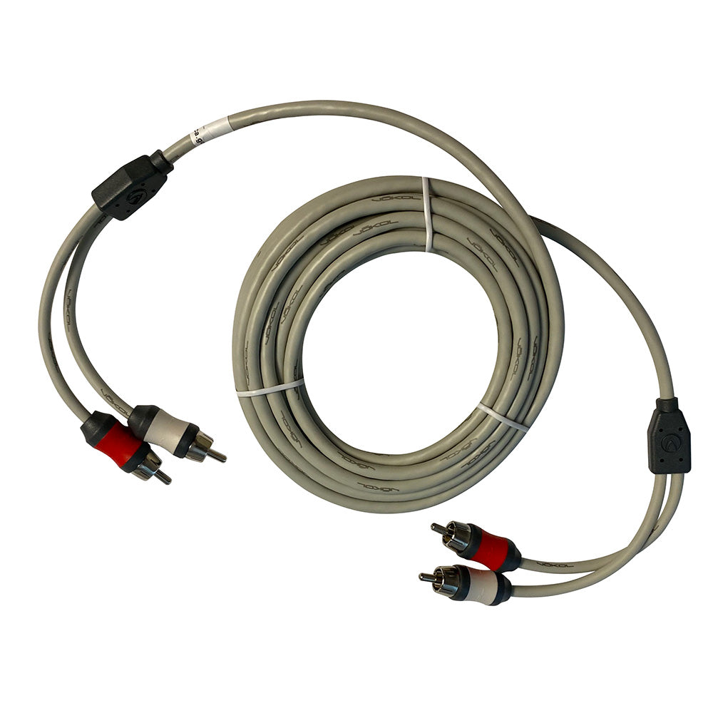 Marine Audio RCA cable, 6-foot twisted pair audio cable for marine stereo systems, black with gold-plated connectors.