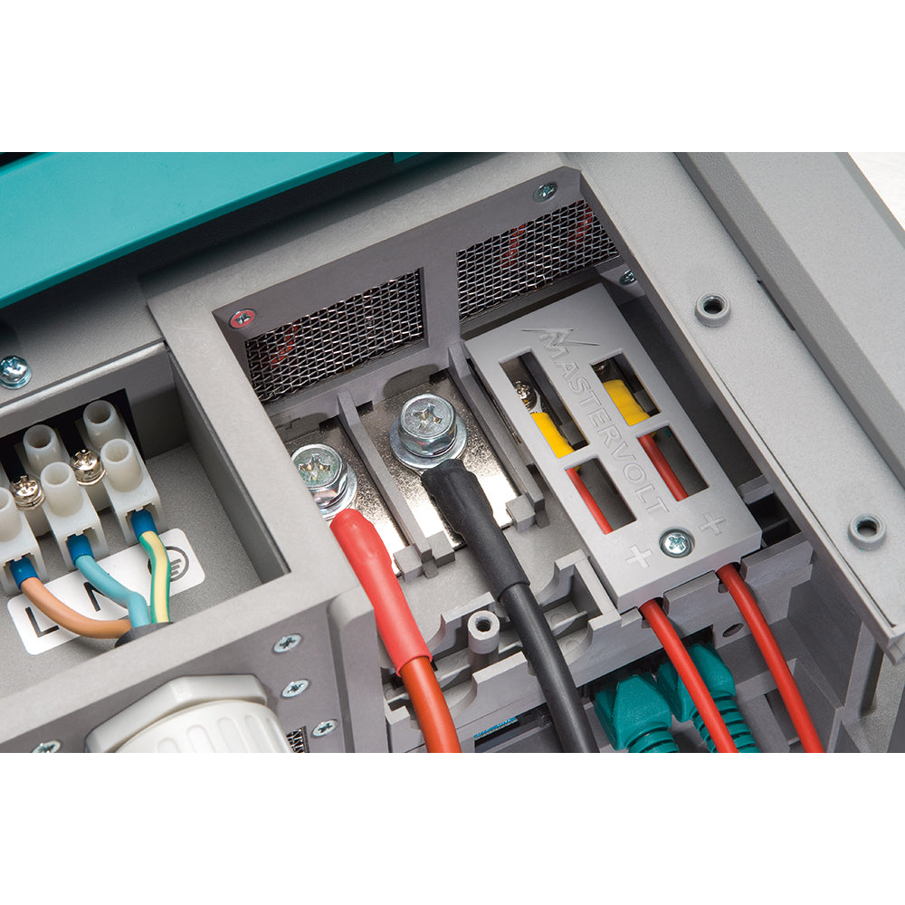 Mastervolt ChargeMaster Plus 24V 110 Amp 2 Bank battery charger with digital display and multiple connection ports.