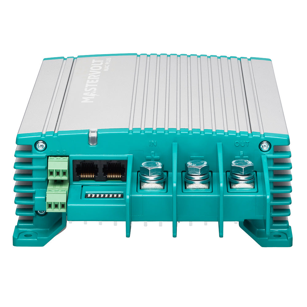 Mastervolt Mac Plus 12/24-30 battery charger with CZone control system, shown with digital display and connection ports.