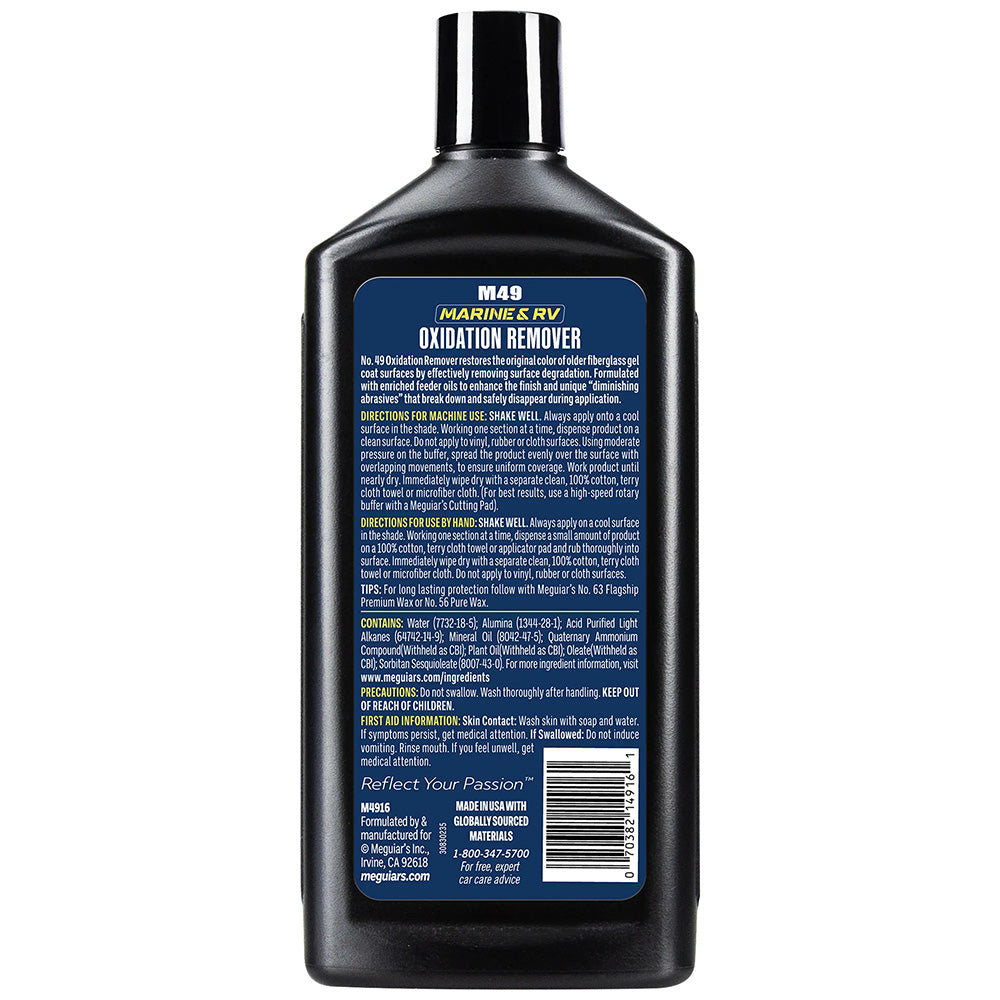 Meguiar's #49 Heavy Duty Oxidation Remover cleaning product in a 16oz bottle, designed to remove oxidation and restore surfaces.