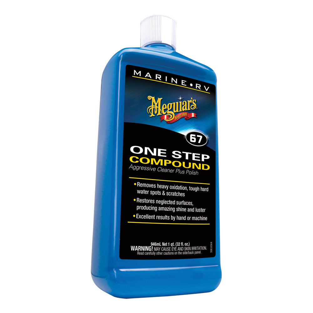 Meguiar's #67 One-Step Compound cleaning product in a 32oz bottle, designed for polishing and restoring vehicle paint.