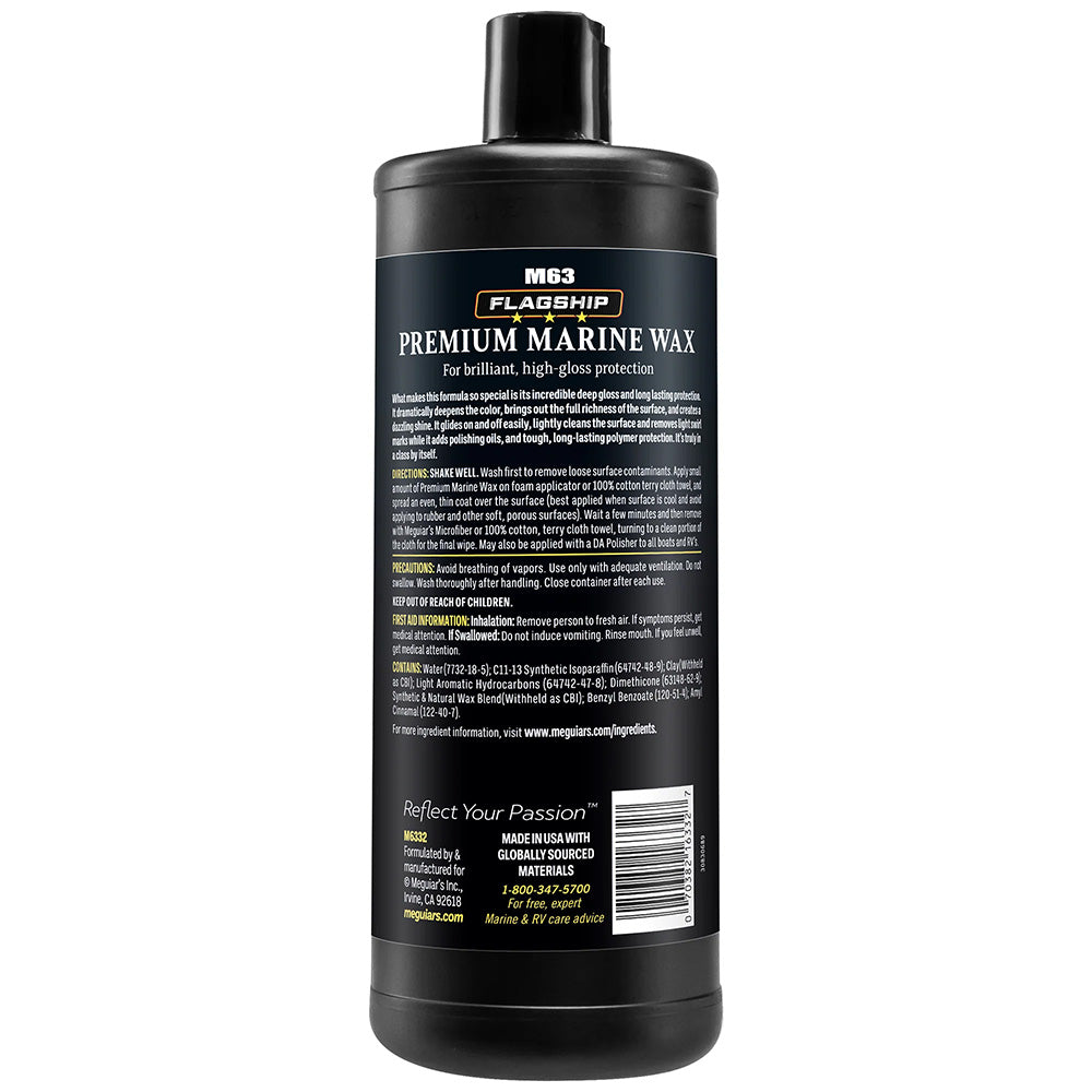 Meguiar's Flagship Premium Marine Wax 32oz for cleaning and protecting boat surfaces with high-quality marine wax.