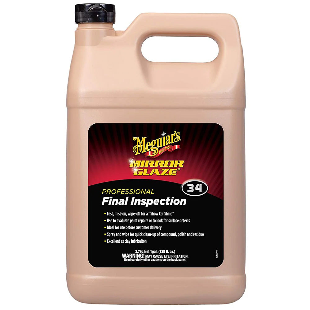 Meguiar's Professional Final Inspection Wipe-Off Detailer in a 1-gallon bottle, used for cleaning and finishing automotive surfaces.