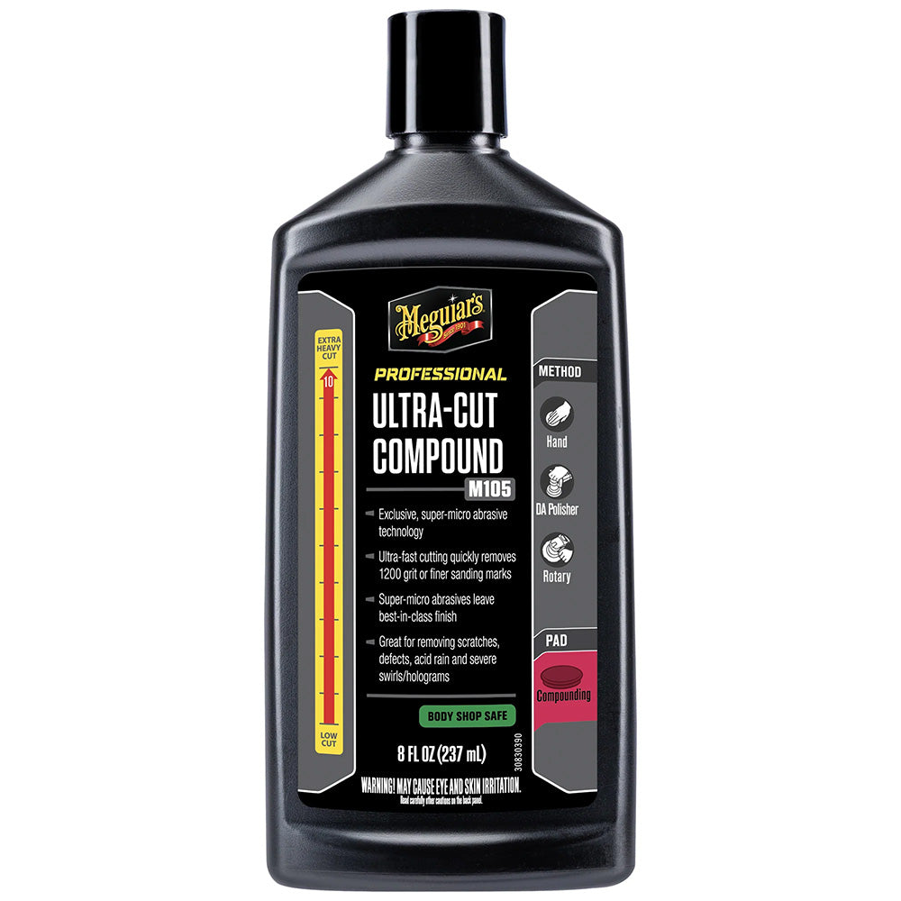 Meguiar's Professional Ultra-Cut Compound 8oz for cleaning and polishing cars with a creamy formula and professional-grade results.