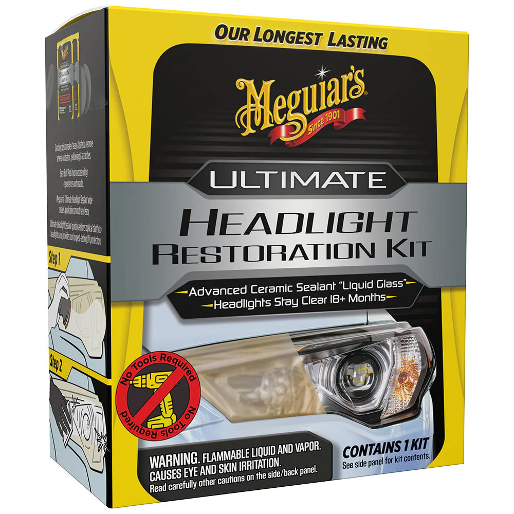 Meguiar's Ultimate Headlight Restoration Kit for cleaning and restoring cloudy or foggy headlights on vehicles.