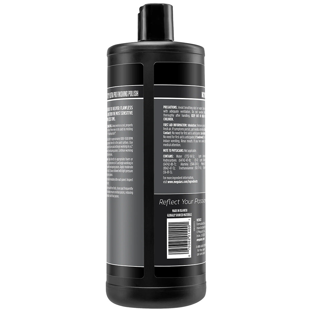Meguiar's Ultra Pro Finishing Polish 32oz bottle, a professional car cleaning product for a smooth, polished finish.