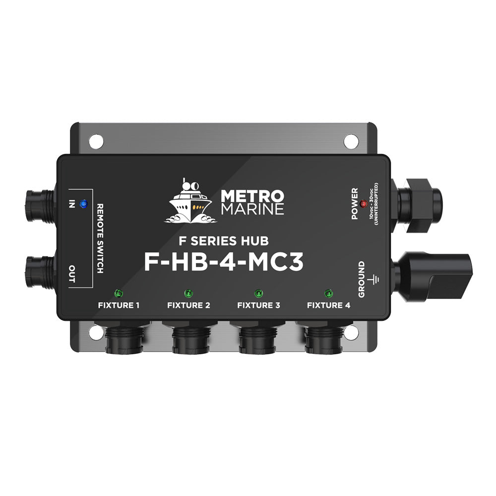 Metro Marine Single Color Hub accessory with four output ports, designed for marine electrical systems.