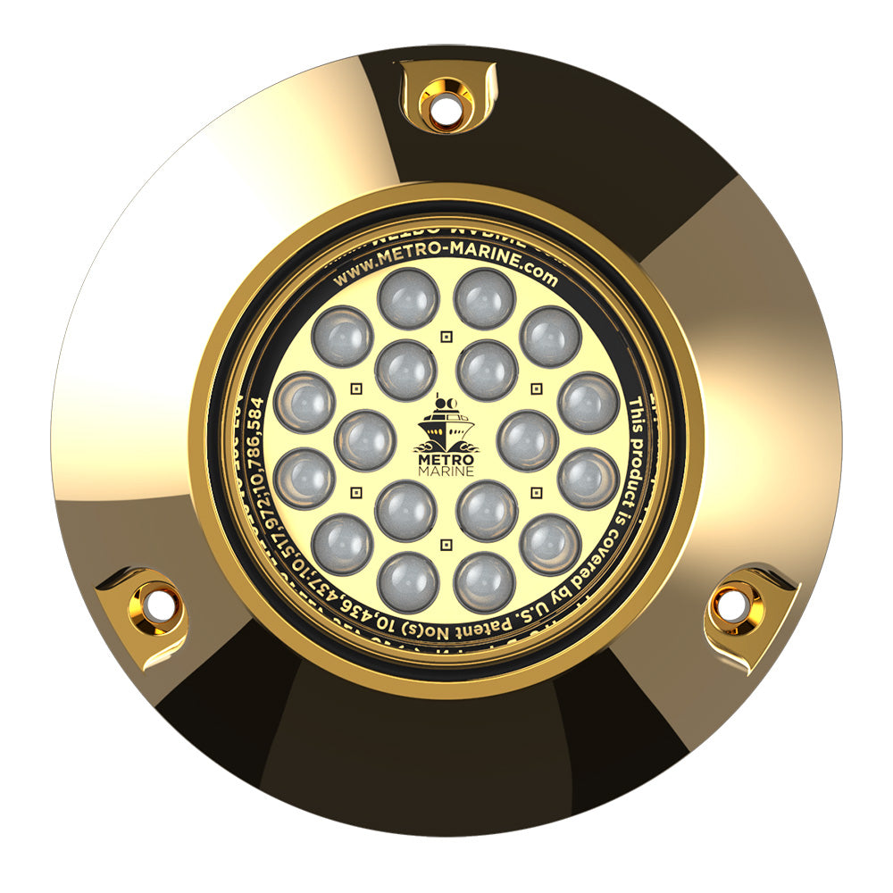 Metro Marine high-output underwater light with intelligent monochromatic blue LEDs and 45-degree beam for aquatic illumination.