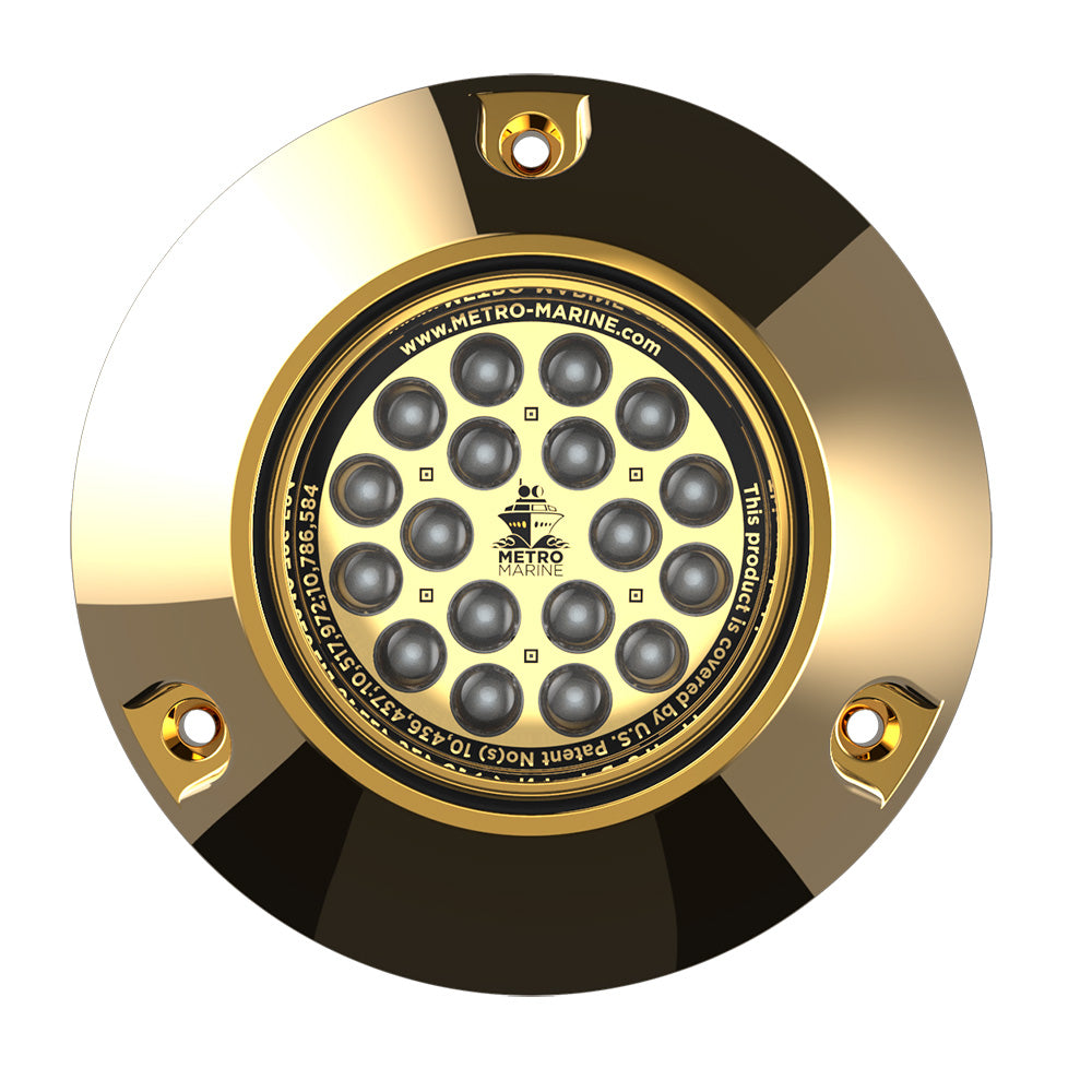 Metro Marine high-output underwater light with intelligent monochromatic blue LEDs and 90° beam for marine illumination.