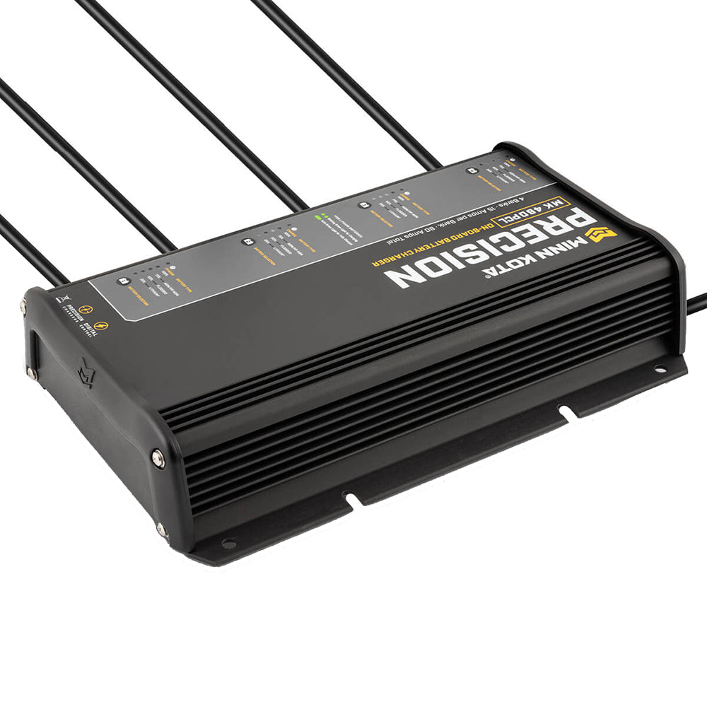 Minn Kota On-Board Precision Charger MK-460 PCL 4 Bank 15 Amp lithium battery charger for marine batteries.