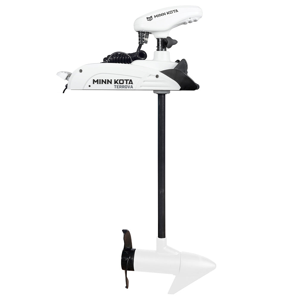 Minn Kota Kayak Riptide Terrova 55 trolling motor with 36-inch shaft, 55lb thrust, 12V battery, suitable for kayak fishing.
