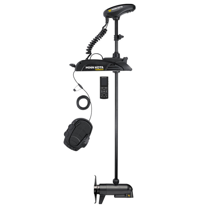 Minn Kota Terrova 80 trolling motor with wireless remote, Mega Down Imaging, 24V, 80lb thrust, 45-inch shaft on boat.
