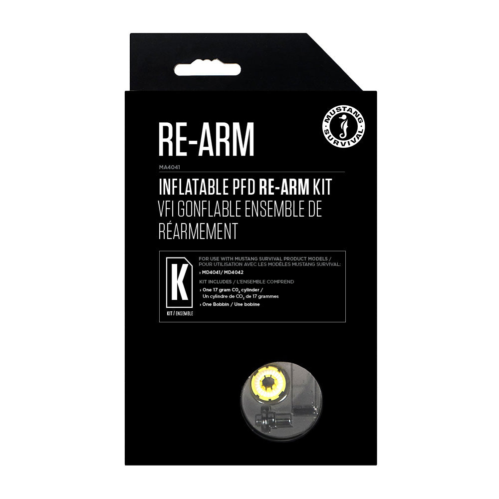Mustang Survival Re-Arm Kit K 17g accessories, including replacement parts, in a compact package suitable for survival gear.