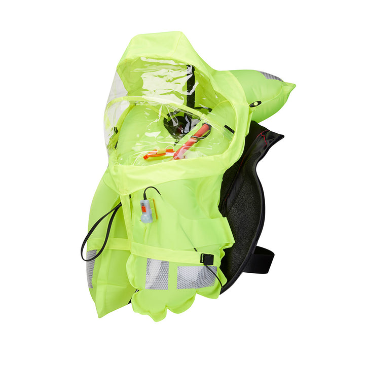 Mustang Atlas 190 DLX open ocean inflatable PFD in red and black, personal flotation device by Mustang Survival.