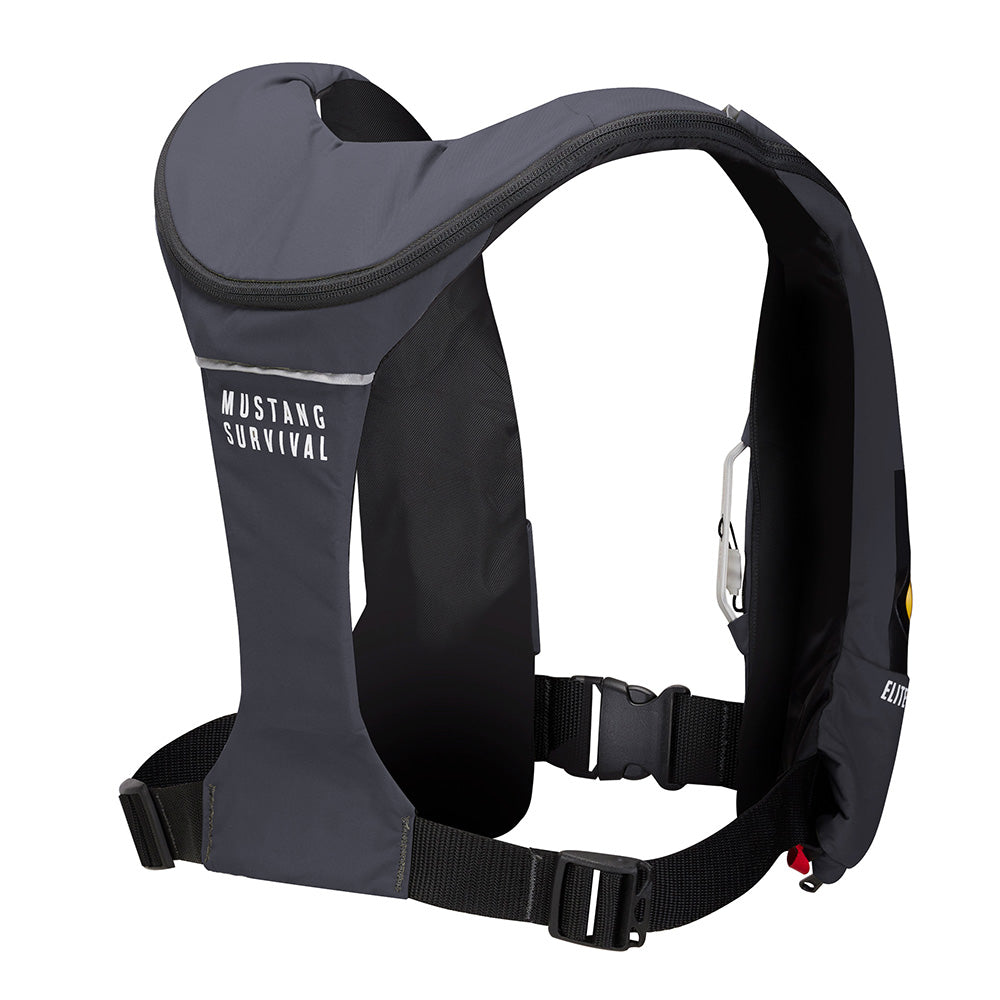 Mustang Elite 120 Coastal inflatable personal flotation device in Admiral Grey by Mustang Survival, designed for boating safety.