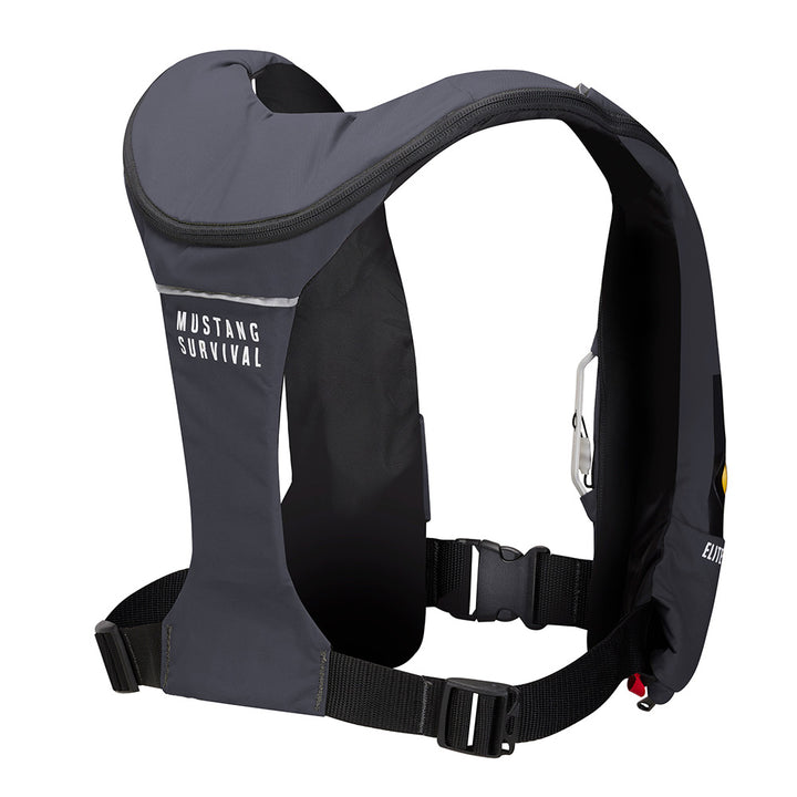 Mustang Elite 120 Coastal inflatable personal flotation device in Admiral Grey by Mustang Survival, designed for boating safety.