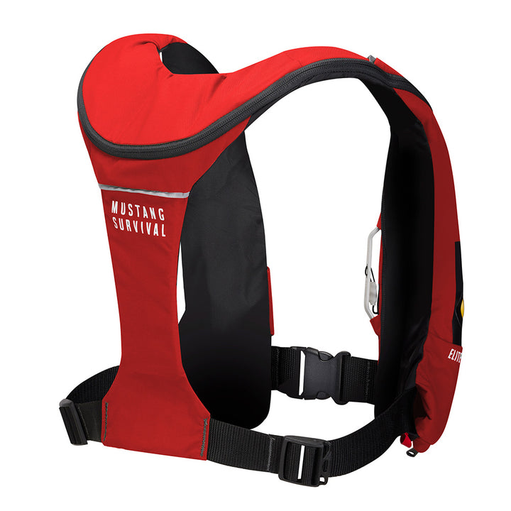Red Mustang Elite 120 Coastal Inflatable PFD personal flotation device by Mustang Survival, designed for safety and comfort on the water.