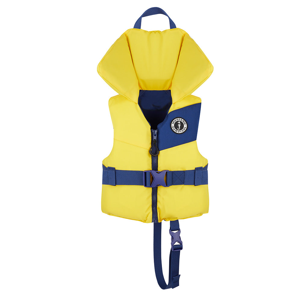 Mustang Lil' Legends infant foam vest in yellow and navy, personal flotation device for young children by Mustang Survival.