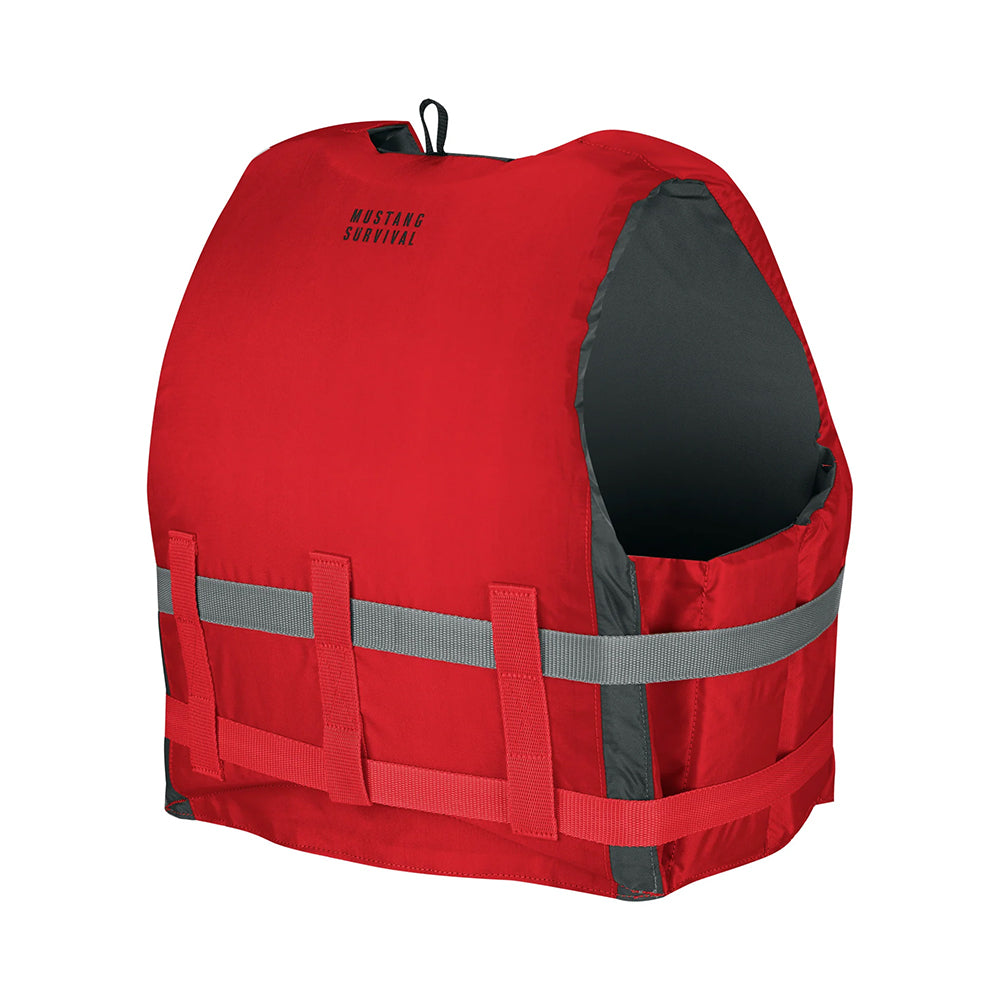 Mustang Livery Foam Vest in red, M/L size, a Mustang Survival personal flotation device designed for safety on the water.